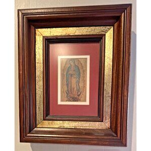 Our Lady of Guadalupe Virgin Mary Gold Framed Picture Art  10.5x9"